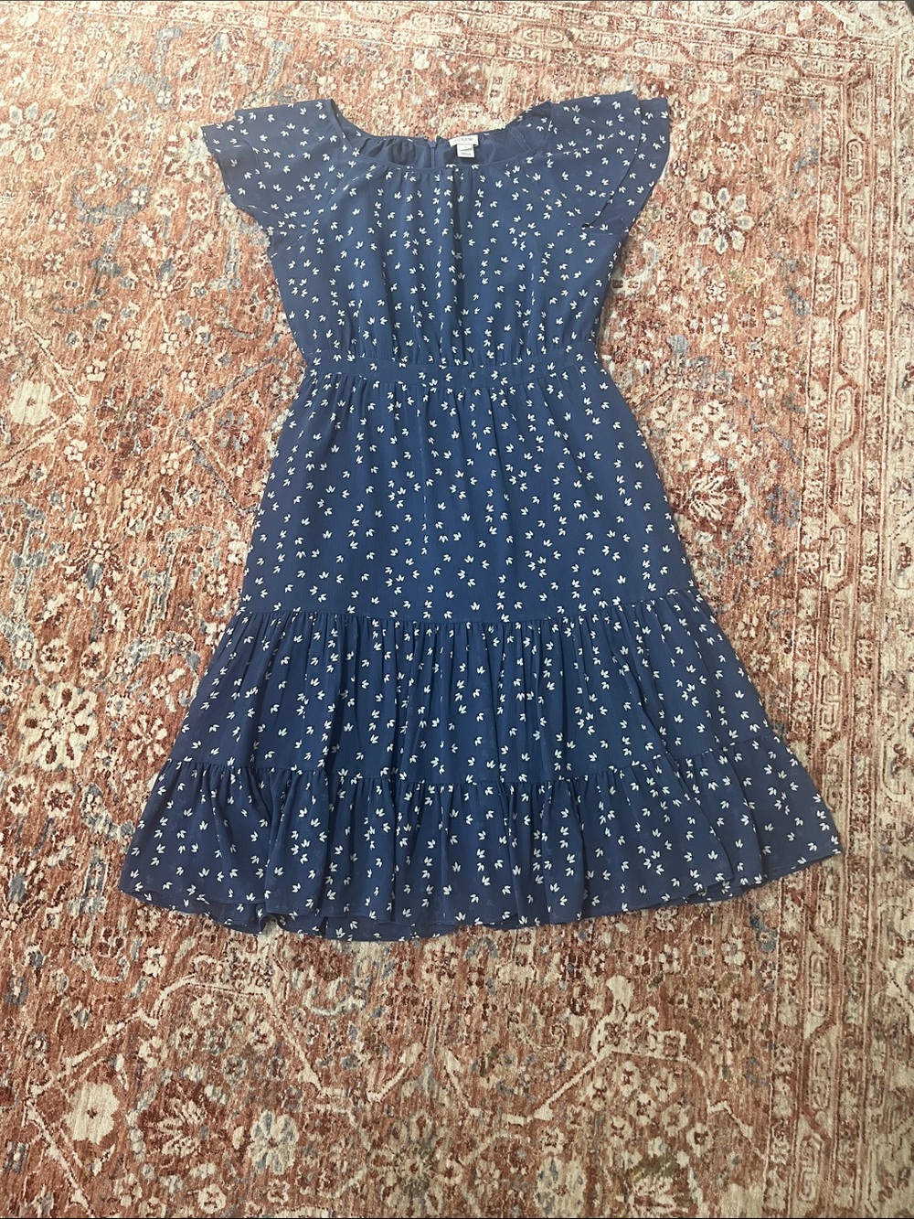 J. Crew Factory Navy Blue Floral Tiered Midi Dress